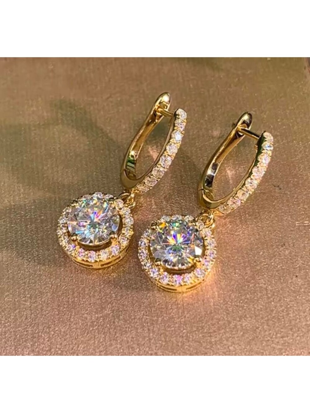 Moissanite simulated earrings for women dangle style, 2ct gold color